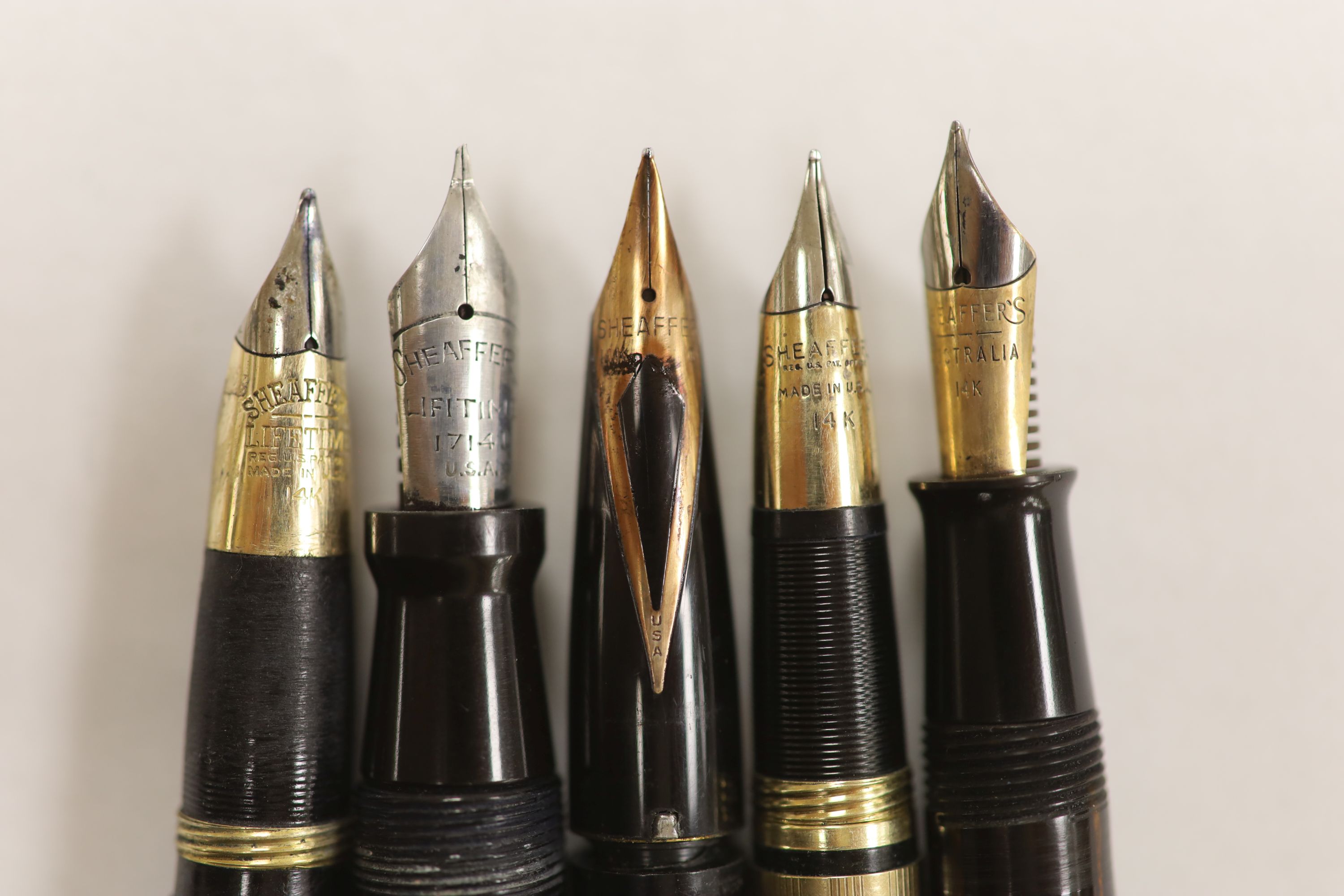 Five Sheaffer fountain pens